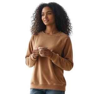 Aerie Velour Sweatshirt Tan Raglan Sleeve Crewneck Women's Size L